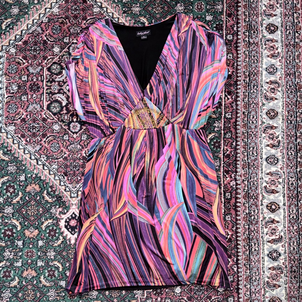 Baby Phat Dress Women 3X Multicolor Excellent Abstract Rhinestone Y2K McBling